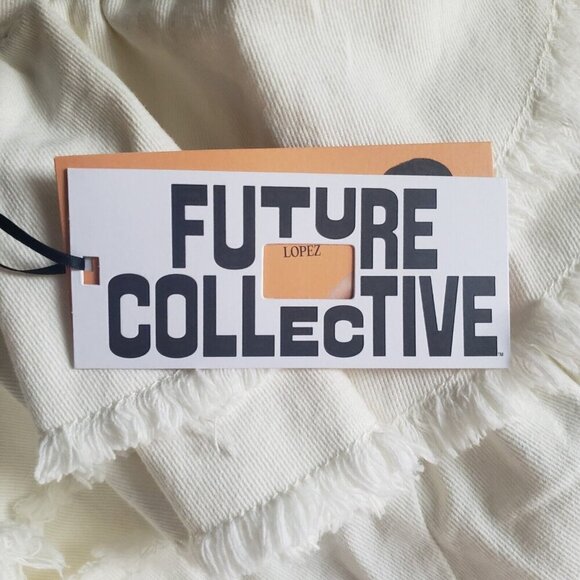 Future Collective w/ Jenny K. Women's Asymmetrical Ruffle Denim Mini Dress Sz 16 - Picture 11 of 16